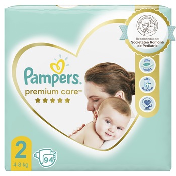 Scutece Pampers Premium Care Jumbo Pack Nou Nascut, Marimea 2, 4–8 kg, 94 buc Scutece Pampers Premium Care Jumbo Pack Nou Nascut, Marimea 2, 4–8 kg, 94 buc