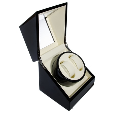 Cutie Watch Winder Neagra pentru 2 ceasuri automate TRIDENT, interior crem