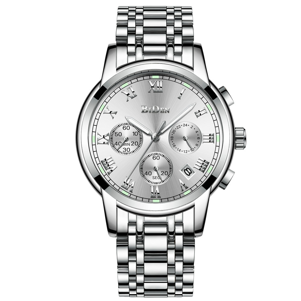 Ceas barbatesc Biden Chronograph, Otel inoxidabil, Cronograf, Argintiu