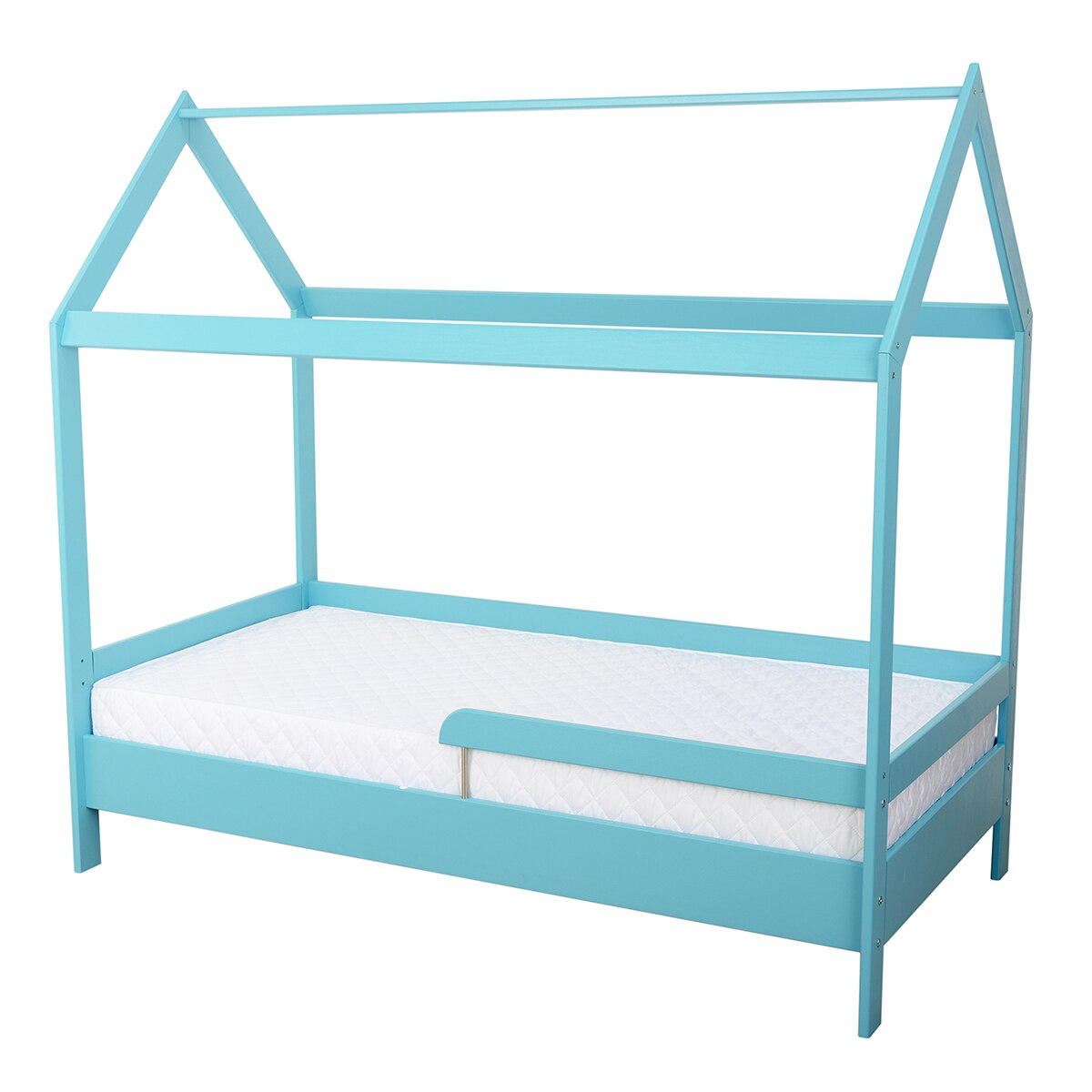 Patut din lemn BabyNeeds - Casuta 160x80 cm, Mint + Saltea 15 cm