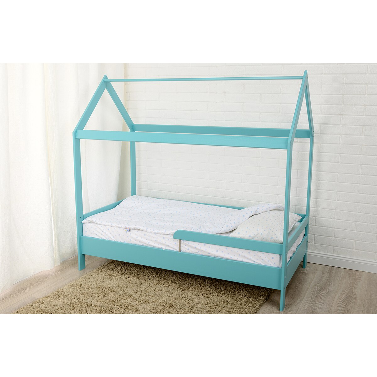 Lenjerie patut, BabyNeeds, 3 piese 160x80 cm, Alb cu stelute albastru deschis