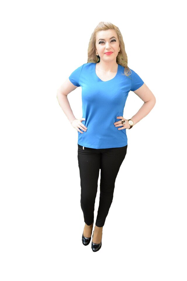 Tricou fara model, maneci scurte, material fin, D&J Exclussive, Albastru