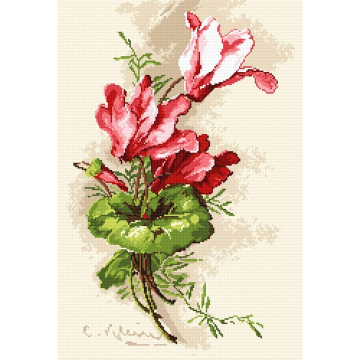 Goblen Cyclamen , Hudemas , kit goblen imprimat pe panza , cu fire mouline