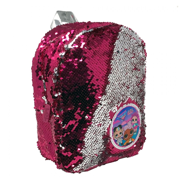 Ghiozdan LOL Surprise pentru gradinita, cu paiete reversibile, albe si roz, 26 cm
