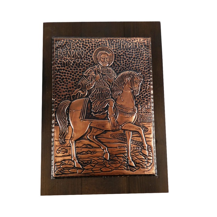 Icoana de arama a Sfantului Mina, Oreshak, foaie de arama, 35x25