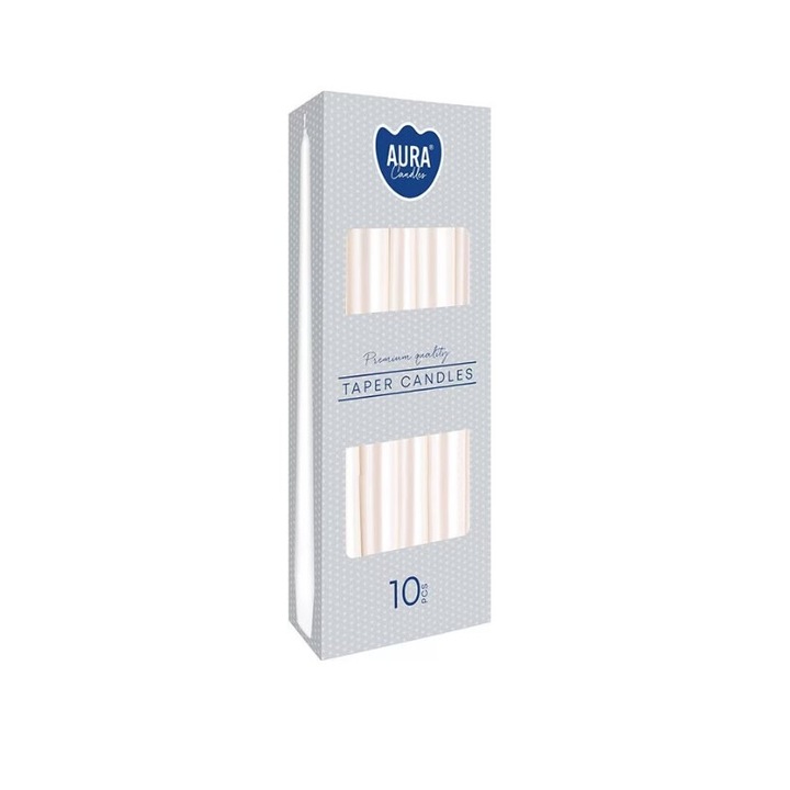 Fehér Perla Bispol fémes kúpos gyertya készlet 10 db-os