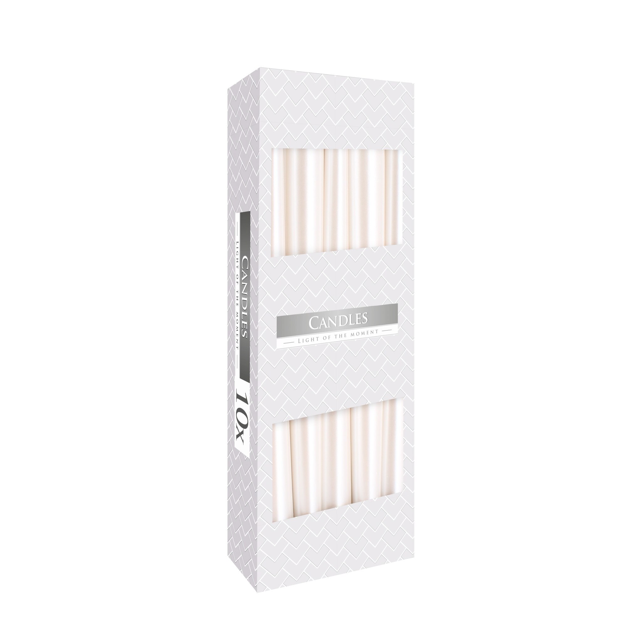 Lumanari conice metalizate Alb Perla Bispol set 10 bucati