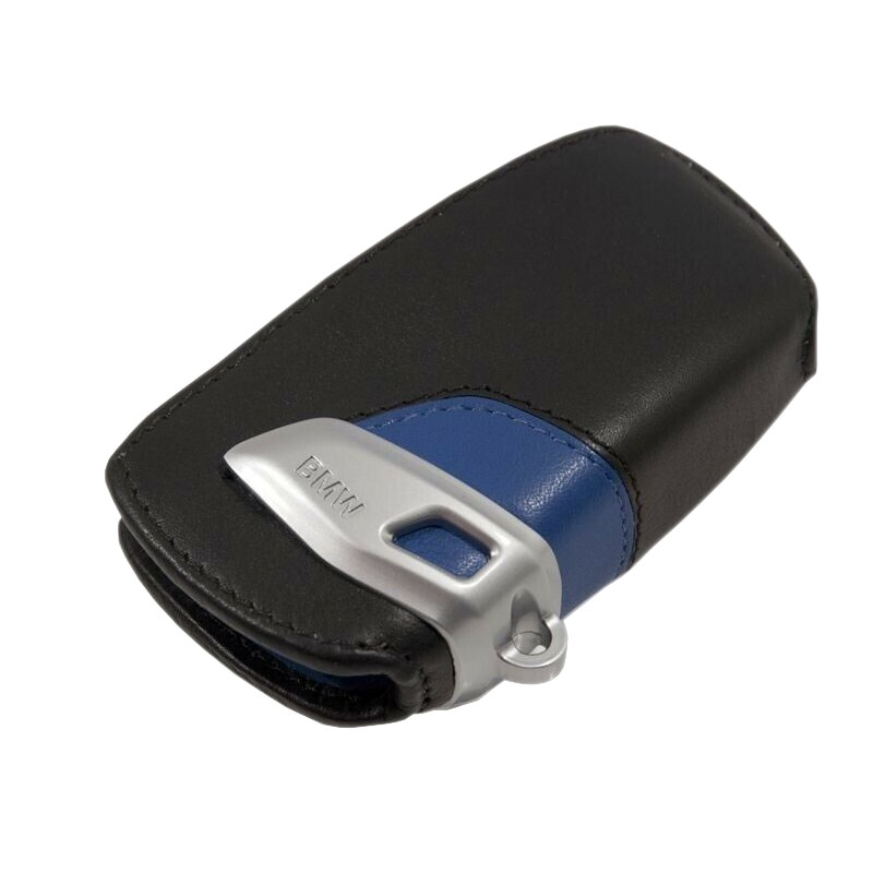 Husa protectie cheie originala BMW - M Sport Line - piele neagra / albastra