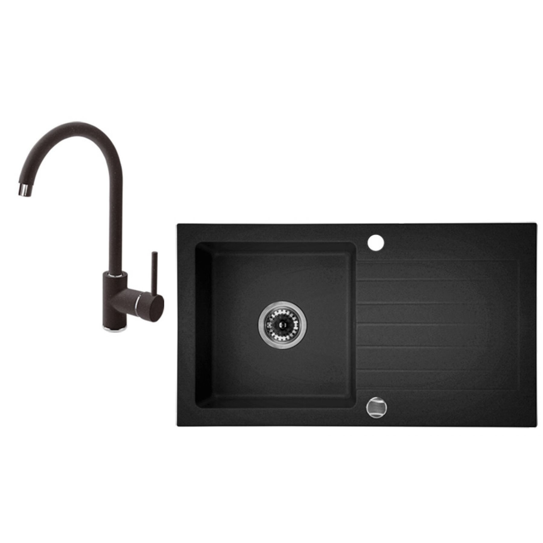 Set chiuveta granit 1 cuva patrata ZORBA ZQZ 2113 + Baterie bucatarie BEN 262M, finisaj grafit