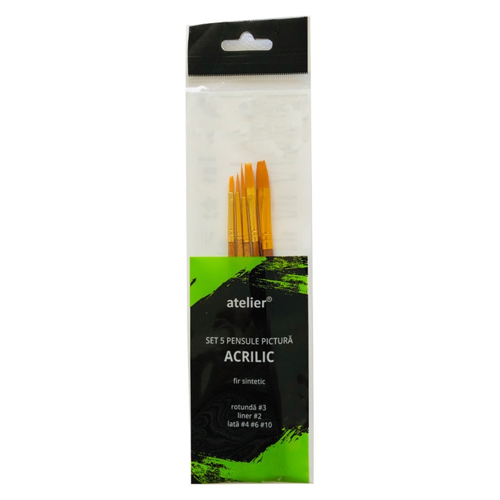Set 5 pensule pictura acrilice Atelier