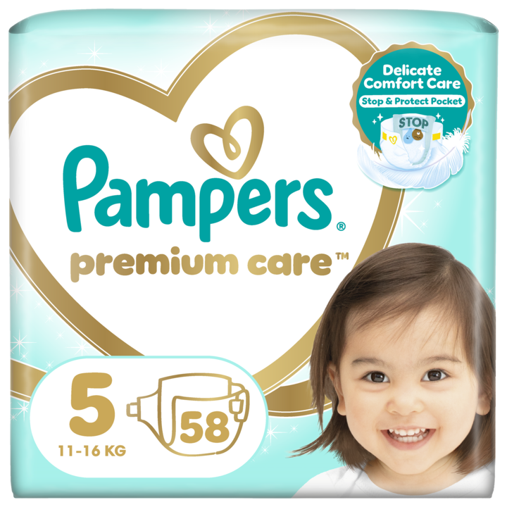 Пелени Pampers Premium Care Jumbo Pack Размер 5, 11-16 кг, 58 броя