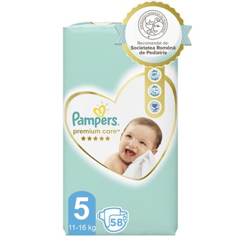 Scutece Pampers Premium Care Jumbo Pack Marimea 5, 11-16 kg, 58 buc