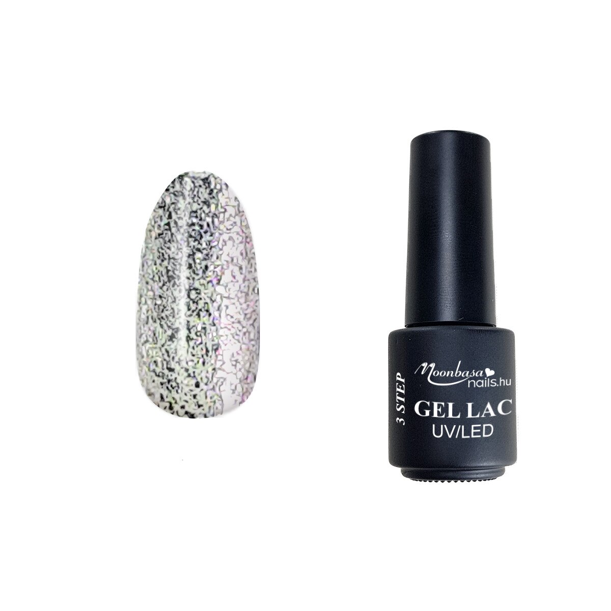 Lac semipermanent 3 Step Gel, MoonbasaNails, Star Powder No 118, Argintiu, 4 ml
