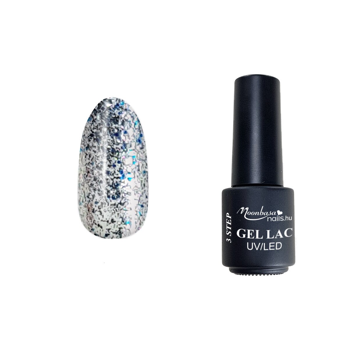 Lac semipermanent 3 Step Gel, MoonbasaNails, Glam No 122, Argintiu, 4 ml