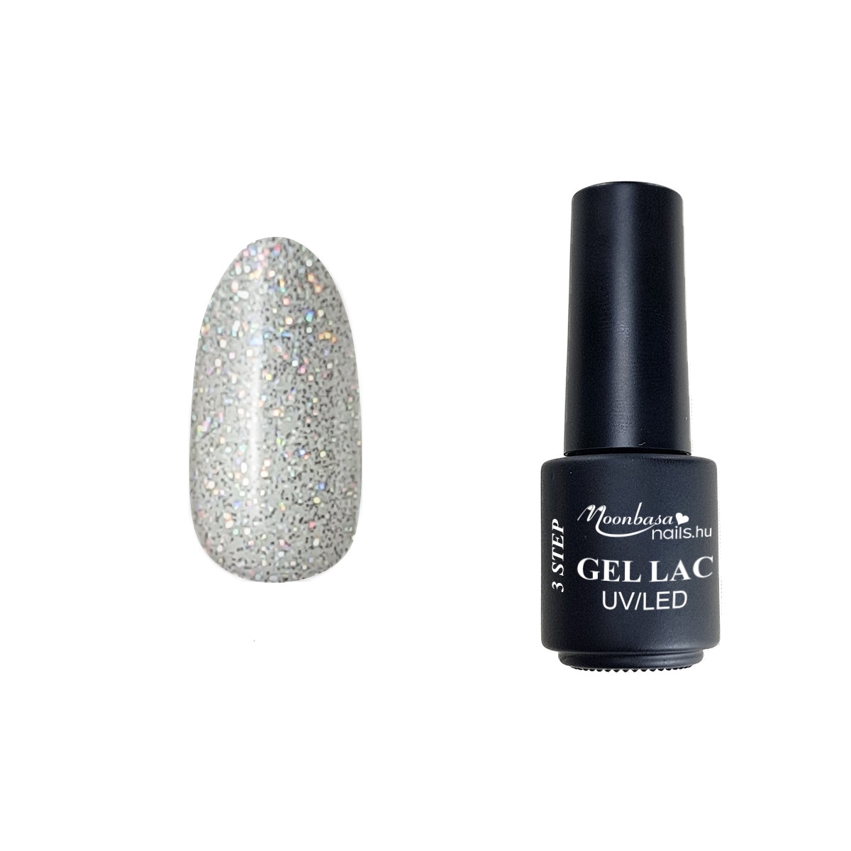 Lac semipermanent 3 Step Gel, MoonbasaNails, Aurora No 138, Argintiu, 4 ml