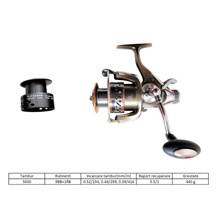 COOL ANGEL YL.X-K5000 orsókészlet, 9 csapágyas, Baitrunner, alumínium orsó, mikrométeres elülső/hátsó vontatás, álló horgászat, pontyra + szerelékre ideális