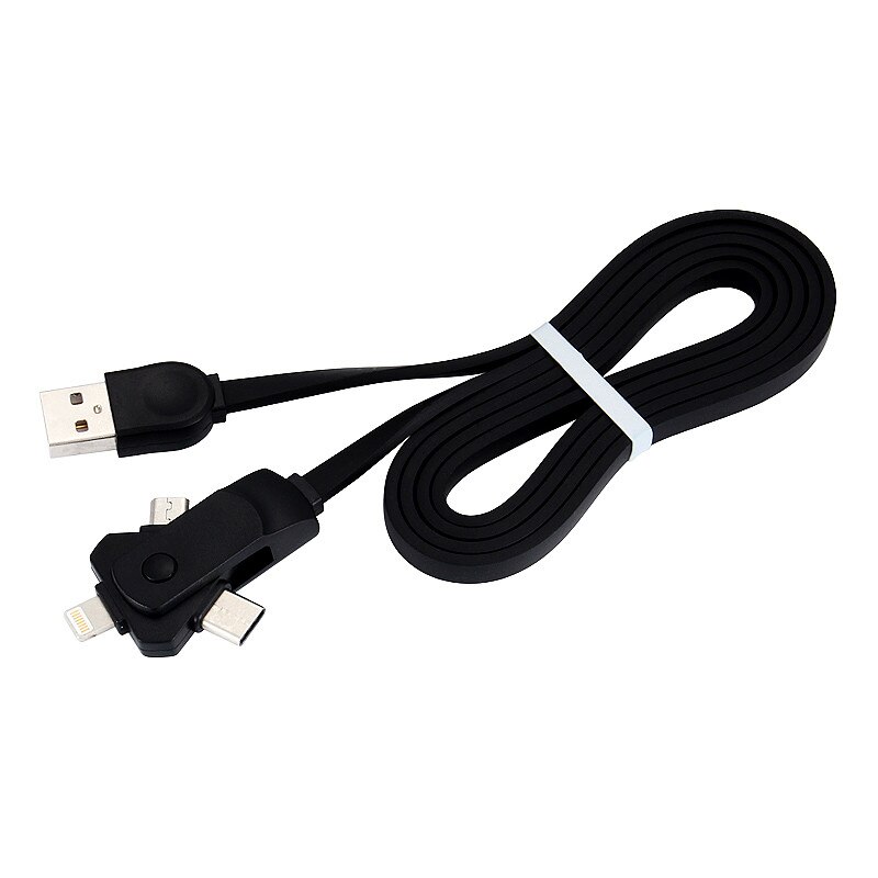 Cablu 3 in 1 rotativ cu conector Micro USB, type C, Lightning, 1 m lungime, Negru, BBL814