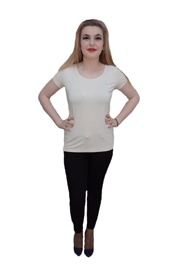 Tricou casual si lejer, maneca scurta, fara imprimeu, D&J Exclussive, Bej