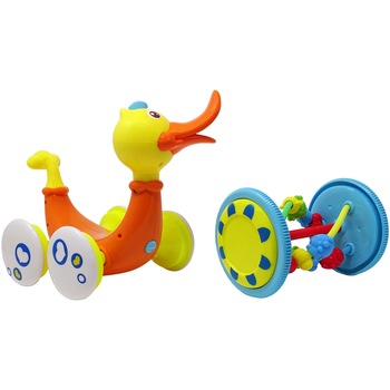 Jucarie interactiva 2 in 1 Ratusca muzical cu zornaitoare detasabila cu Lumini si Sunete, Portocaliu Jucarie interactiva 2 in 1 Ratusca muzical cu zornaitoare detasabila cu Lumini si Sunete, Portocaliu