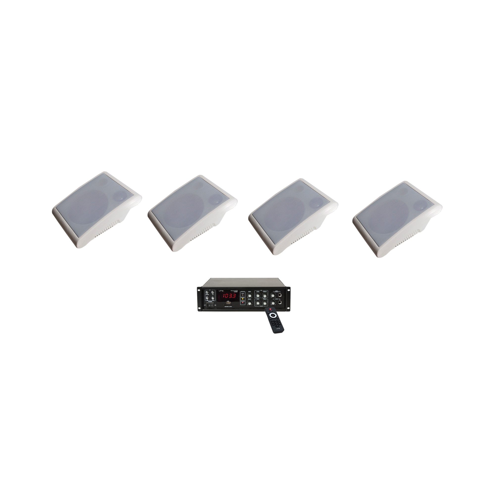 Kit audio sonorizare, Bar,Terasa, Biserica,amplificator si 4 boxe de perete