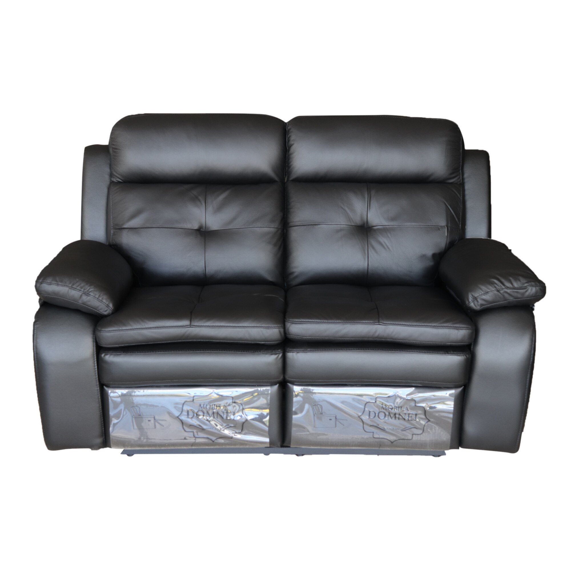 Canapea 2 locuri cu 2 reclinere manuale, Md 2991, Piele naturala, Negru