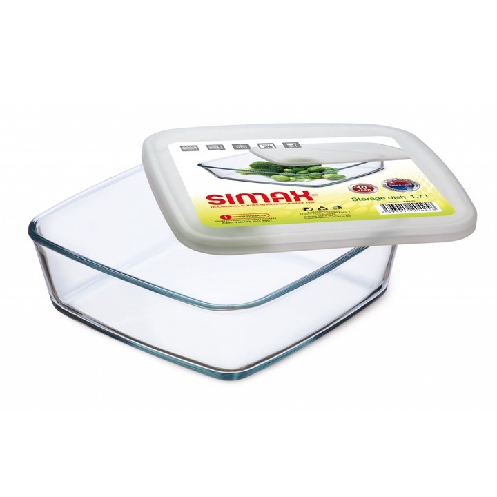Vas sticla termorezistenta patrat cu capac plastic 1,7 L Simax 7466/D - Simax - Simax