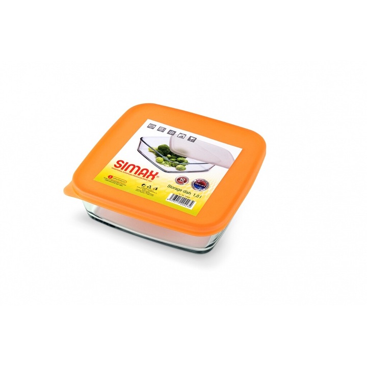 Vas sticla termorezistenta patrat cu capac plastic 1 L Simax 7476/D - Simax