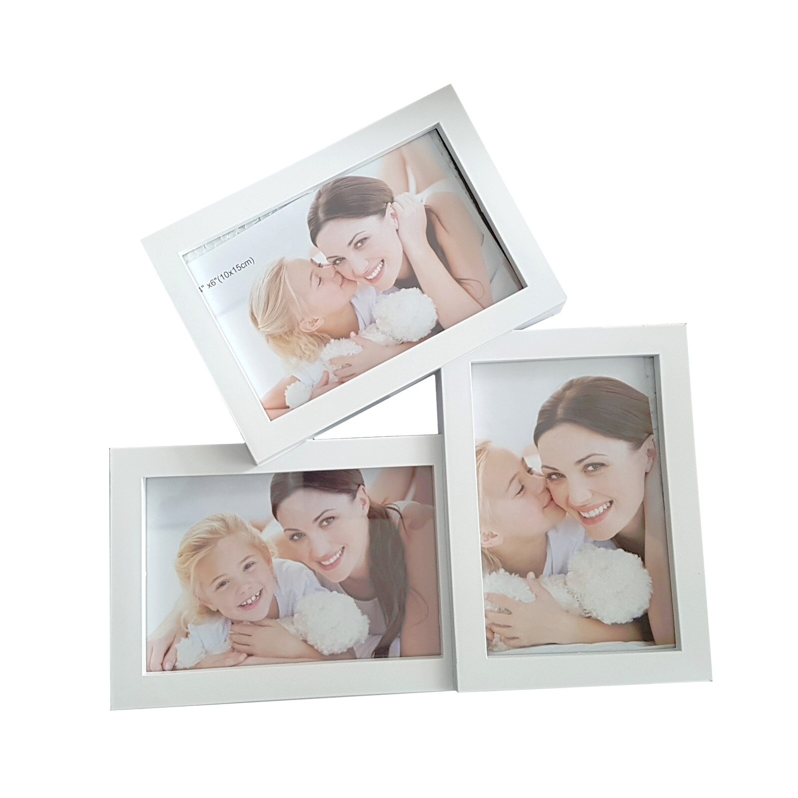 Rama foto colaj 3 poze, PMS 802026-1, culoare alba, poze format 10x15 cm, cu suport agatat perete