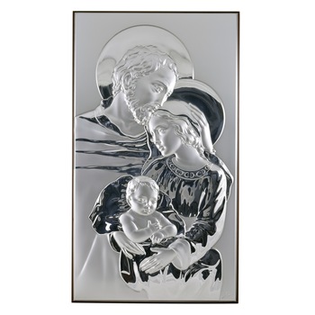 Icoana placata cu argint - Sfanta Familie - Modern, finisaj lemn alun, vertical, 40x23 cm, 6/6 Icoana placata cu argint - Sfanta Familie - Modern, finisaj lemn alun, vertical, 40x23 cm, 6/6