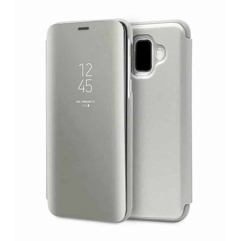 Husa Samsung Galaxy J4 Plus - Flip Mirror tip Carte, Capac translucid, Argintie