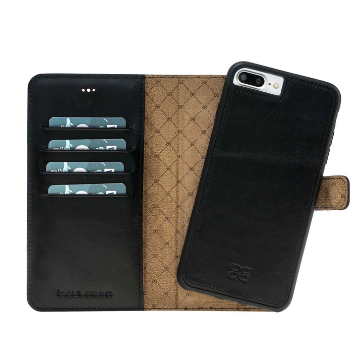 Bouletta Magic Wallet 2 az 1-ben mobiltelefon fliptok, Valódi bőr, Pénztárca típus + hátlap, iPhone 8 Plus / 7 Plus, Fekete
