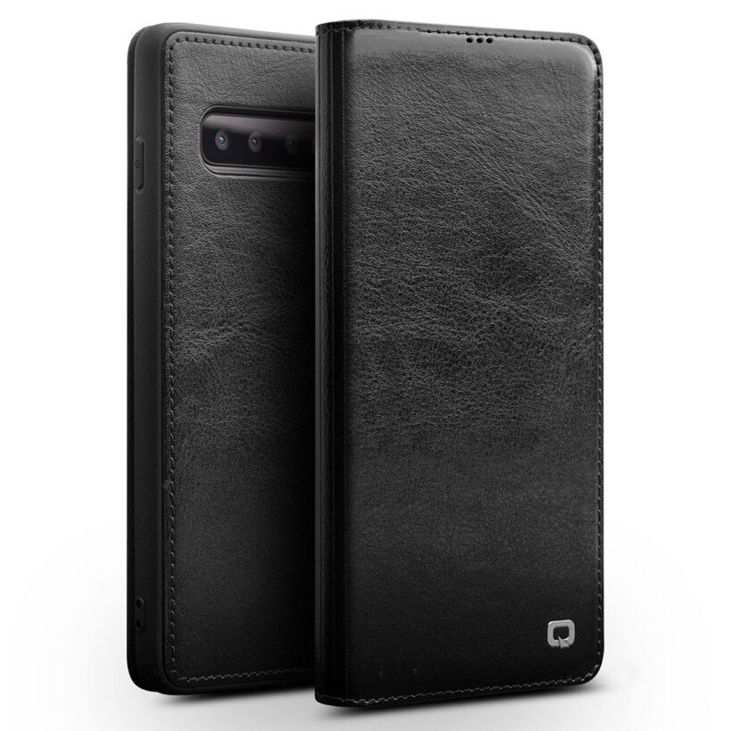 Husa din piele fina tip carte, cu buzunar card, Samsung Galaxy S10 Plus - Qialino Classic Wallet, culoare Negru