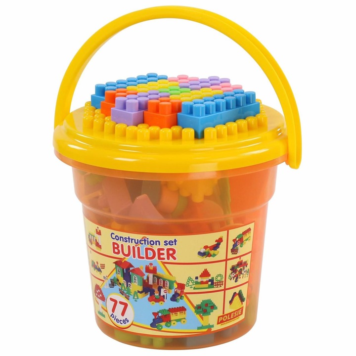 Építő készlet 77 darab Polesie Maxi Builder vödörben