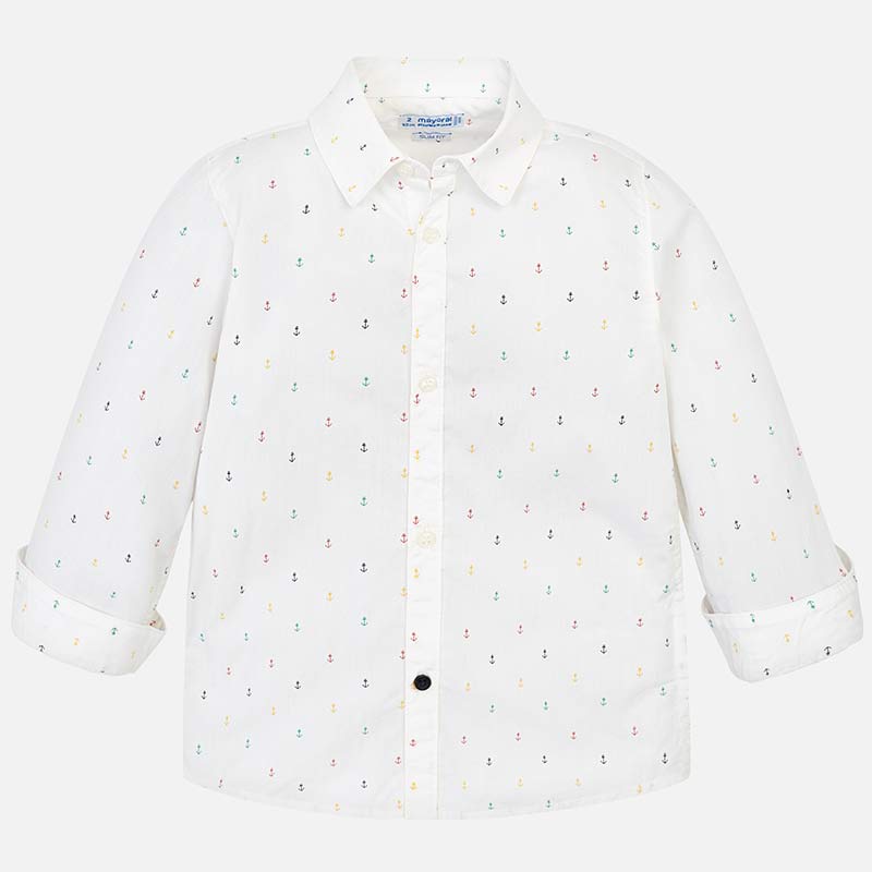 Camasa maneca lunga imprimeu baiat, Mayoral, 3137PV19ANC, alb, 6 ani