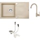 Pachet chiuveta bucatarie Kring + baterie Kring Sevilla, compozit granit, 780x440mm, adancime 170mm, reversibila, montare pe blat Bej