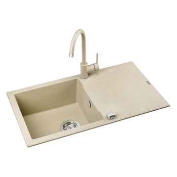 Pachet chiuveta Kring + baterie Kring Sevilla, compozit granit, 780x440mm, adancime 170mm, reversibila, montare pe blat Bej Pachet chiuveta Kring + baterie Kring Sevilla, compozit granit, 780x440mm, adancime 170mm, reversibila, montare pe blat Bej