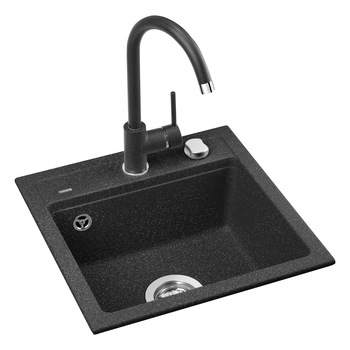 Pachet chiuveta Kring + baterie Kring Sevilla, compozit granit, 440x440mm, adancime 170mm, montare pe blat, Negru Pachet chiuveta Kring + baterie Kring Sevilla, compozit granit, 440x440mm, adancime 170mm, montare pe blat, Negru