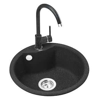 Pachet chiuveta Kring + baterie Kring Sevilla, compozit granit, 480mm, adancime 180mm, montare pe blat, Negru Pachet chiuveta Kring + baterie Kring Sevilla, compozit granit, 480mm, adancime 180mm, montare pe blat, Negru