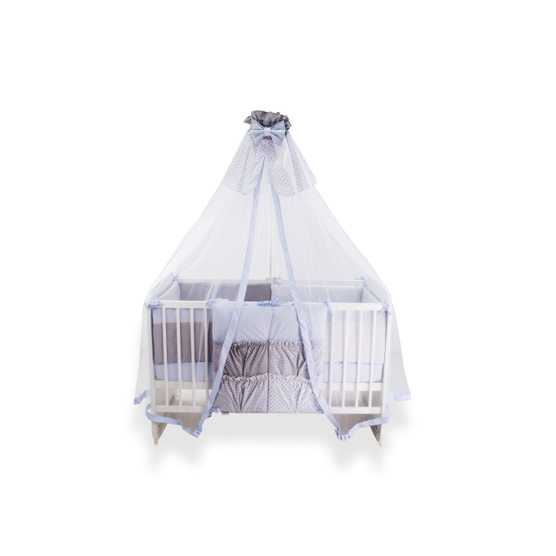 Lenjerie patut bebe Deluxe MyKids Dots Blue-Grey 11 Piese 120x60 cm