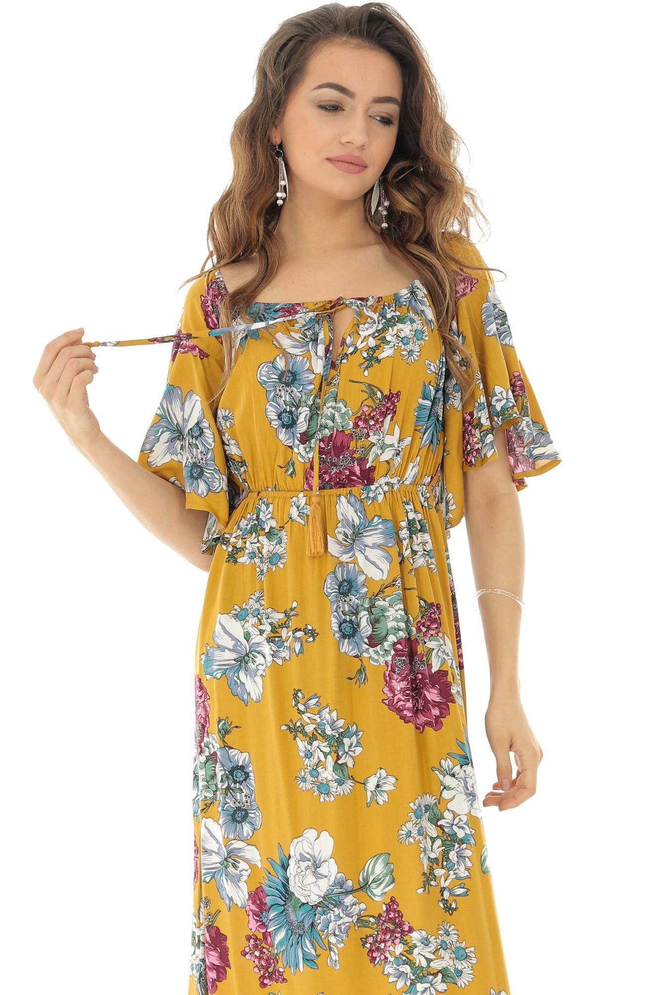 Rochie maxi florala cu umeri cazuti, ROH