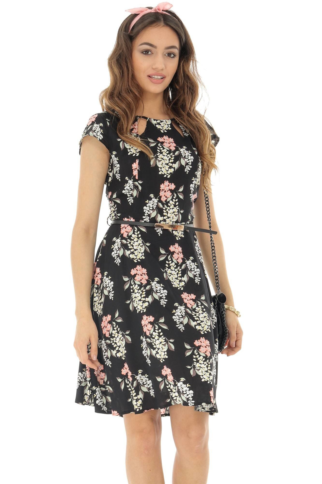 Rochie midi, neagra, cu maneci scurte, ROH, 42