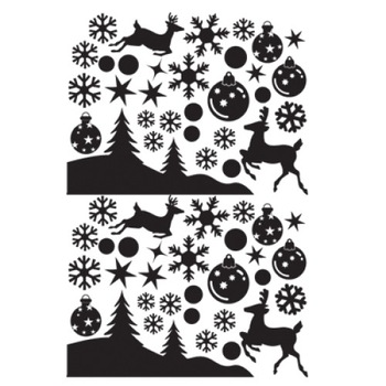 Sticker decorativ Iarna cu fulgi, reni si globulete albe, 60 cm x 40 cm Sticker decorativ Iarna cu fulgi, reni si globulete albe, 60 cm x 40 cm