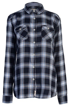Soul Cal - Дамска памучна риза с дълъг ръкав LS Check, Син, Многоцветен, S