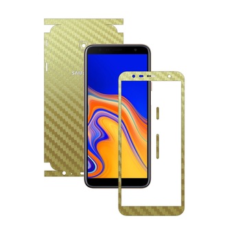 Folie Protectie Carbon Skinz pentru Samsung Galaxy J4+ Plus - Carbon Auriu 360 Cut, Skin Adeziv Full Body Cover pentru Rama Ecran, Carcasa Spate si Laterale