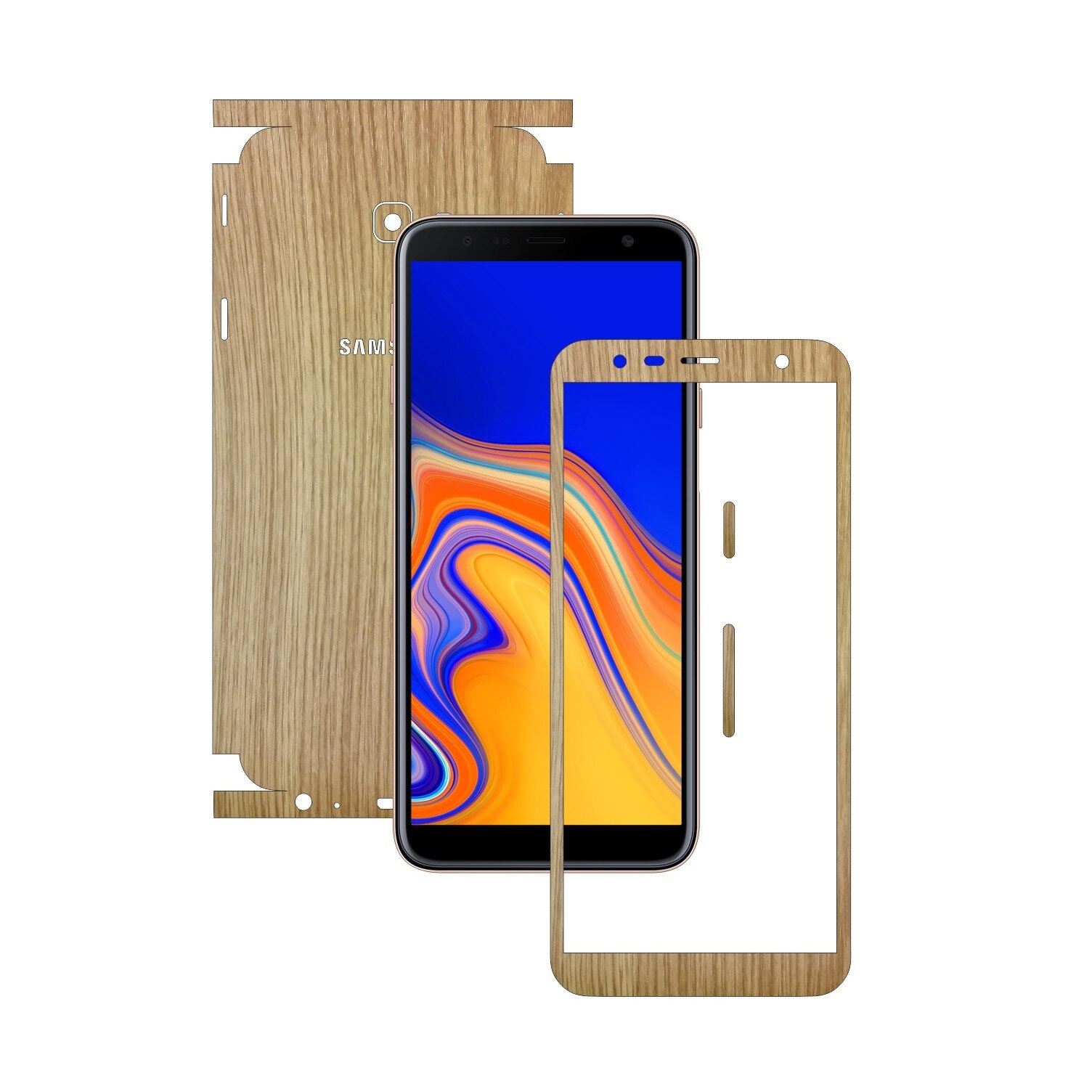 Folie Protectie Carbon Skinz pentru Samsung Galaxy J4+ Plus - Lemn Stejar 360 Cut, Skin Adeziv Full Body Cover pentru Rama Ecran, Carcasa Spate si Laterale