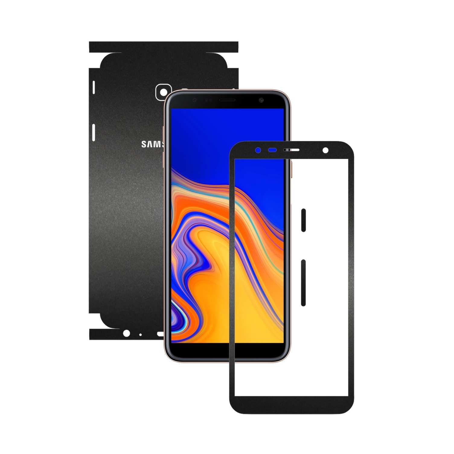 Folie Protectie Carbon Skinz pentru Samsung Galaxy J4+ Plus - Negru Mat 360 Cut, Skin Adeziv Full Body Cover pentru Rama Ecran, Carcasa Spate si Laterale