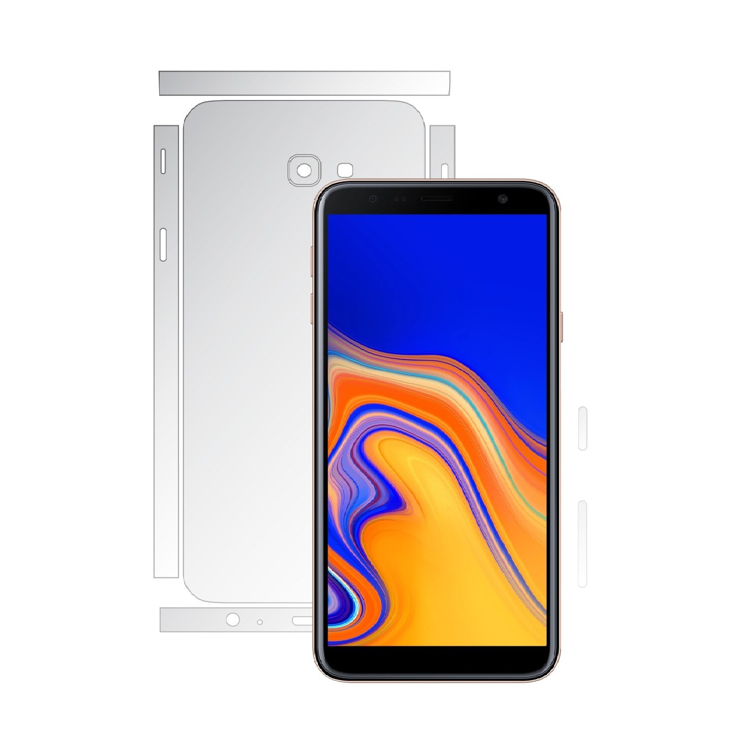 Folie Protectie spate Invisible Skinz UHD AutoRegeneranta pentru Samsung Galaxy J4+ Plus - Folie Siliconica Ultra-Clear cu taiere Split Cut pentru Carcasa Spate si Laterale, Skin Adeziv Transparent, Edge to Edge Full Case Cover