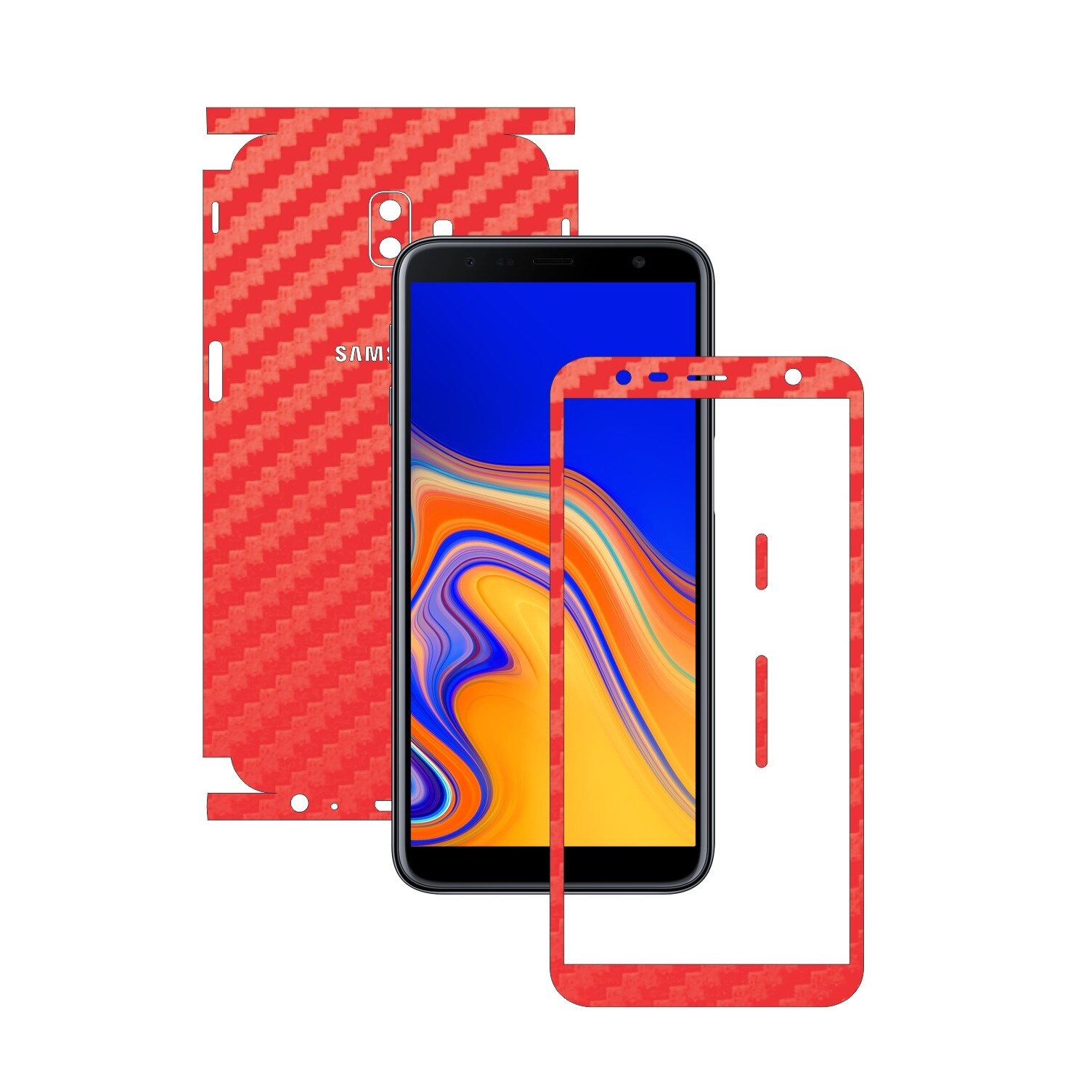Folie Protectie Carbon Skinz pentru Samsung Galaxy J6+ Plus - Carbon Rosu 360 Cut, Skin Adeziv Full Body Cover pentru Rama Ecran, Carcasa Spate si Laterale