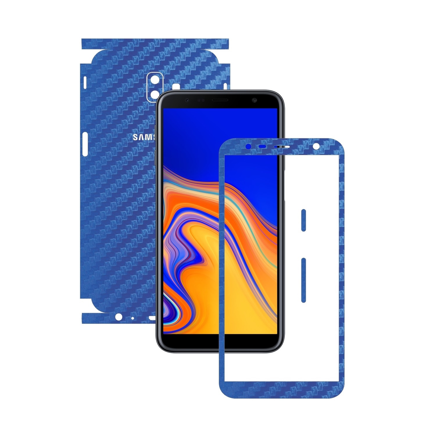 Folie Protectie Carbon Skinz pentru Samsung Galaxy J6+ Plus - Carbon Albastru 360 Cut, Skin Adeziv Full Body Cover pentru Rama Ecran, Carcasa Spate si Laterale