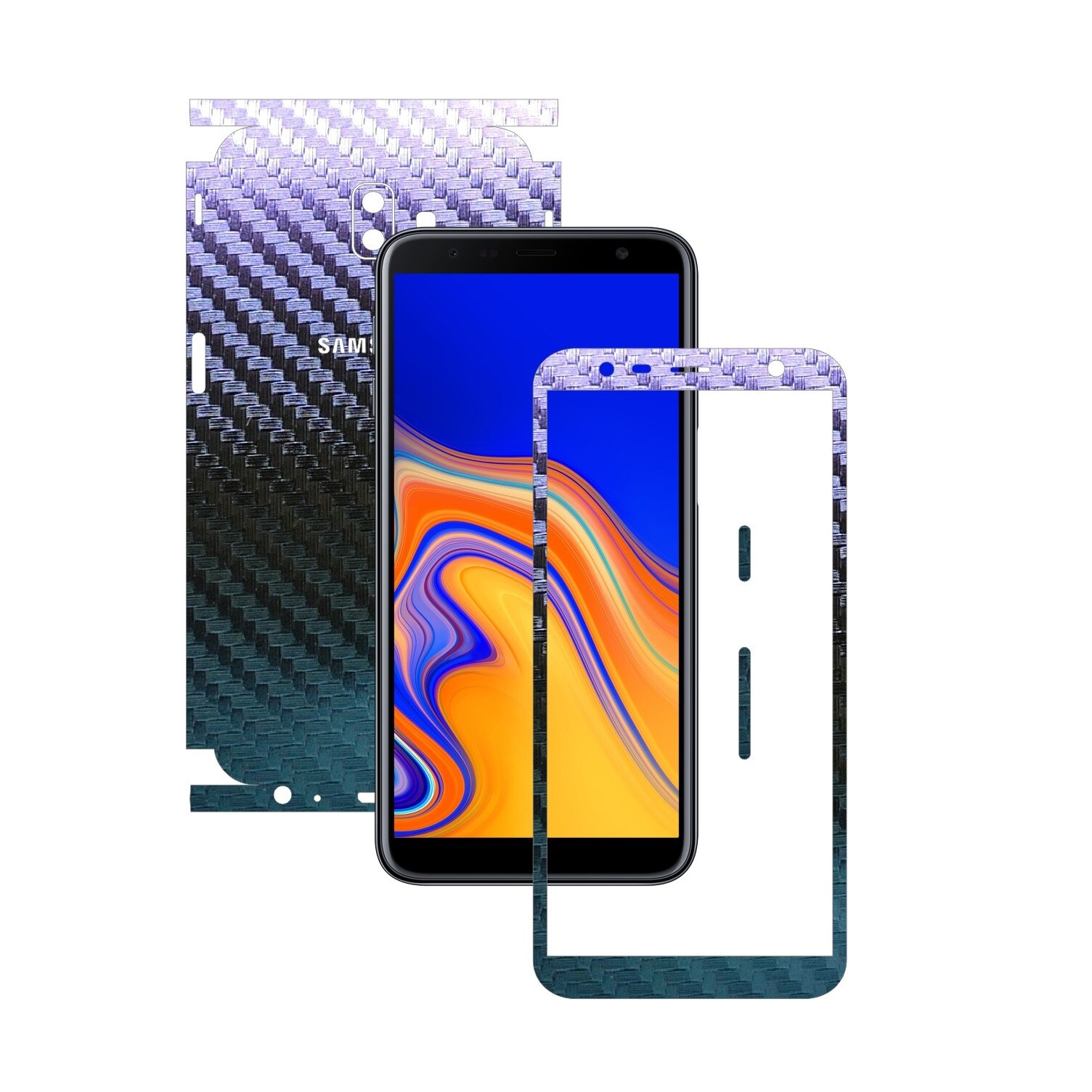 Folie Protectie Carbon Skinz pentru Samsung Galaxy J6+ Plus - Carbon Cameleon 360 Cut, Skin Adeziv Full Body Cover pentru Rama Ecran, Carcasa Spate si Laterale